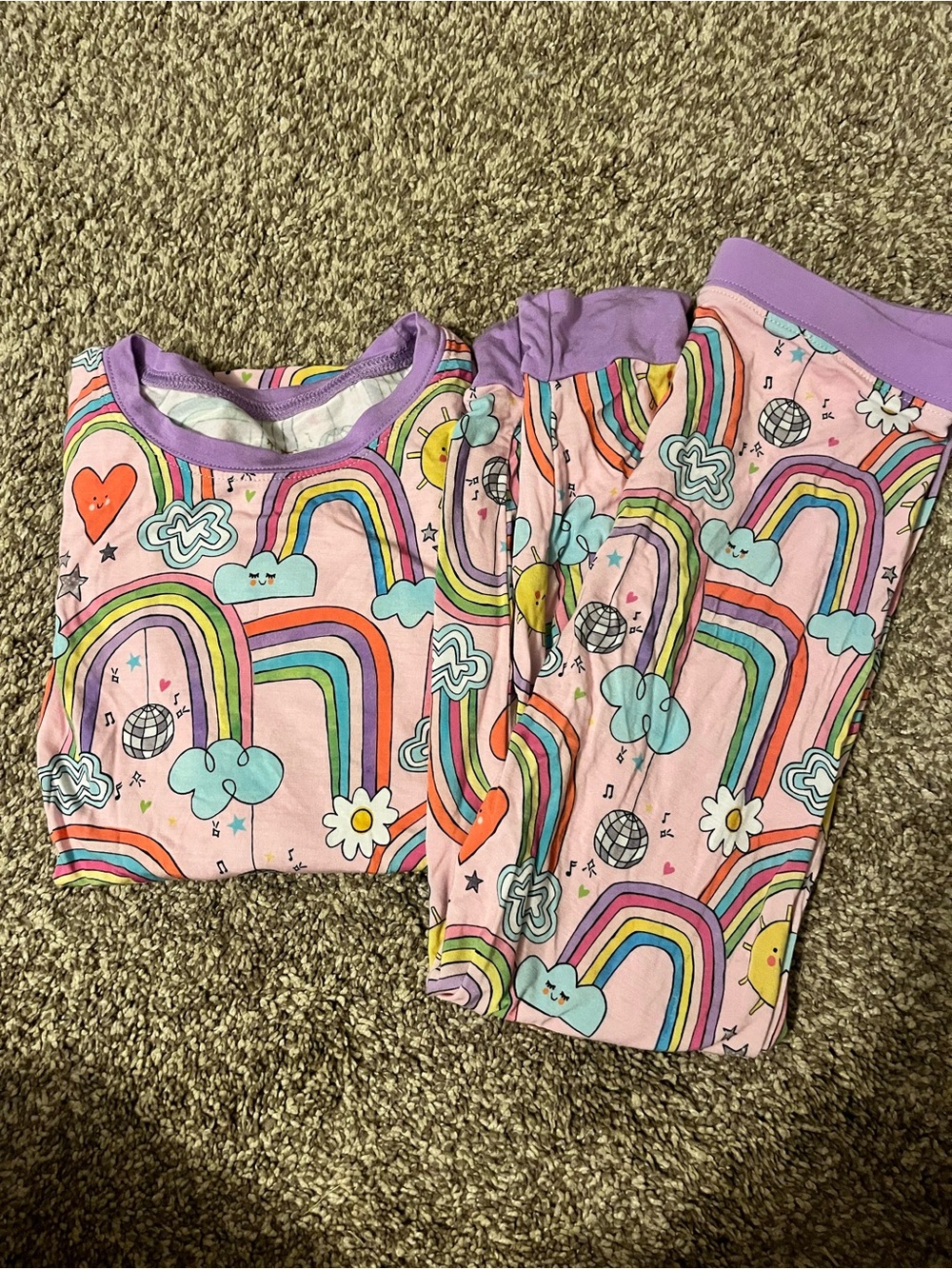Girls' Pink Rainbow Cloud Pajama Set